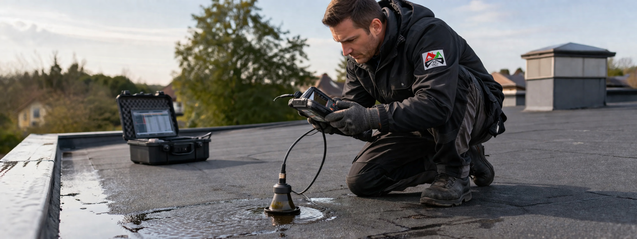 Leckortung auf Flachdach mit Messgerät
