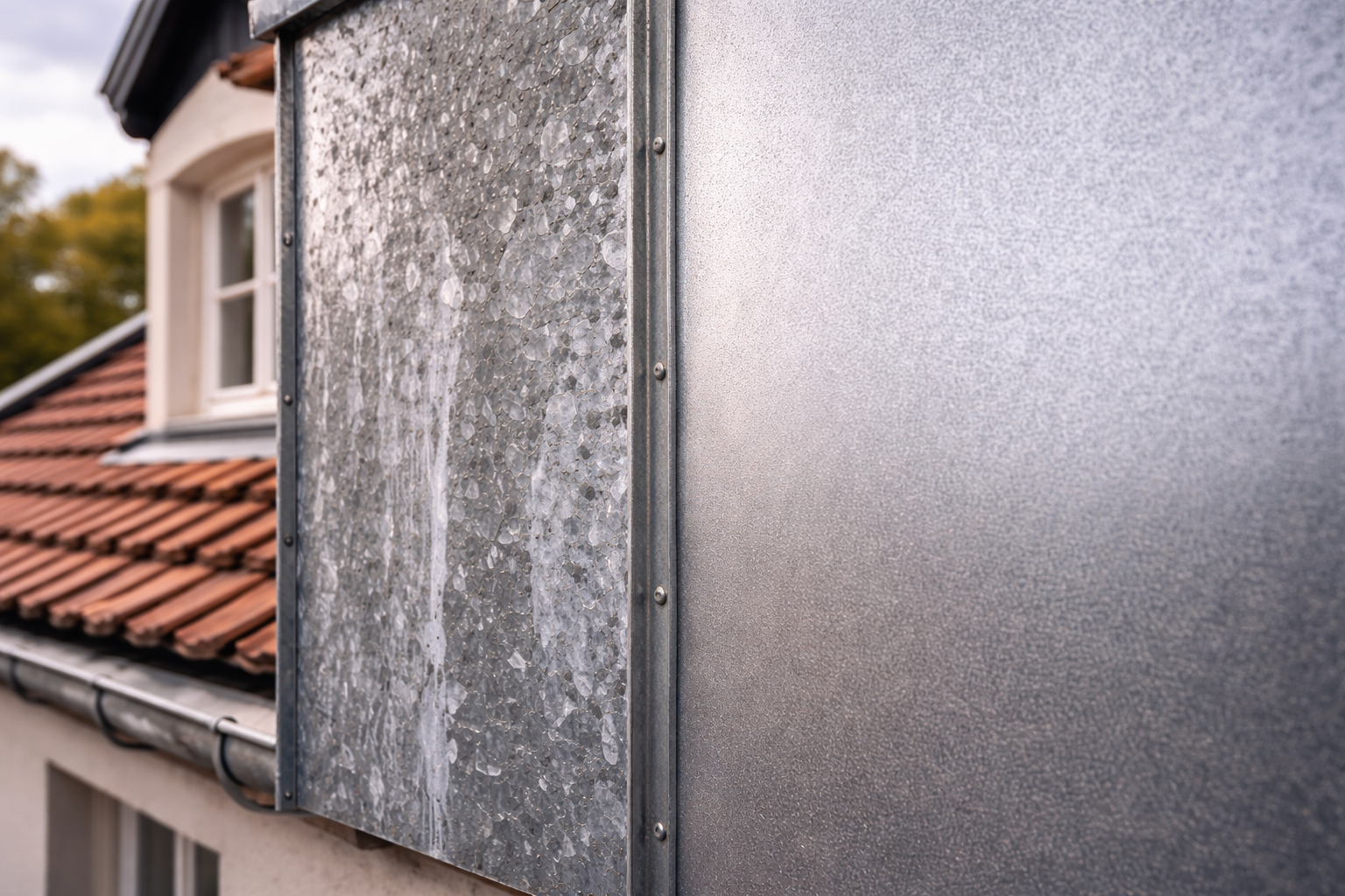 Materialalterung Spengler Baden Unterschiedlich verwitterte Metallflächen im direkten Vergleich
